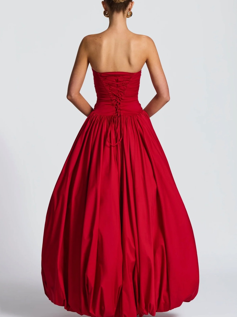 Elegant Strapless Red High-Low Evening Gown - Picture 3 of 6